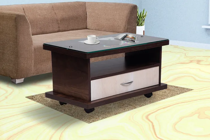 VIVDeal Engineered Wood Glass Top Center Table